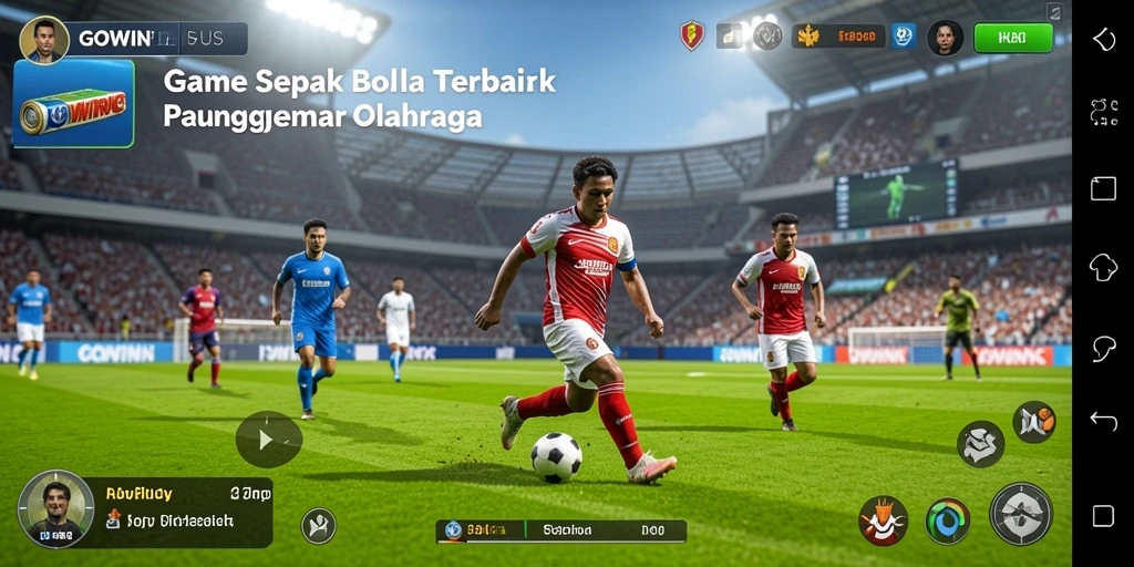 Tampilan gameplay menarik dari GOWINPLUS yang menunjukkan aksi sepak bola spektakuler.