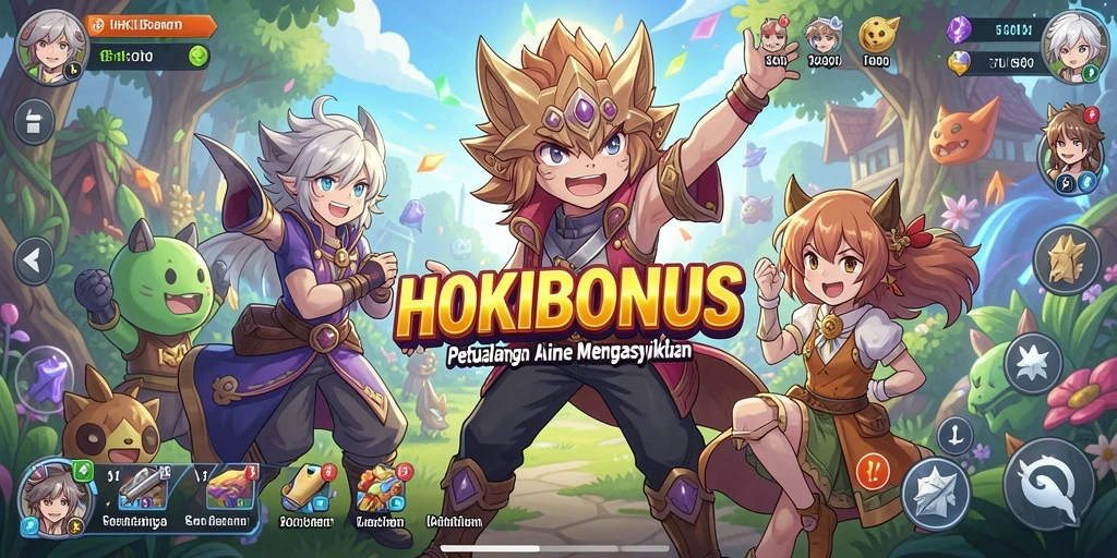 Screenshot HOKIBONUS menampilkan pertarungan karakter anime yang epik.