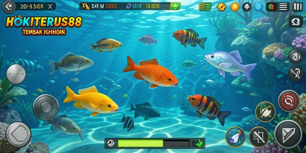 Tampilan gameplay HOKITERUS88 yang menarik saat menangkap ikan.