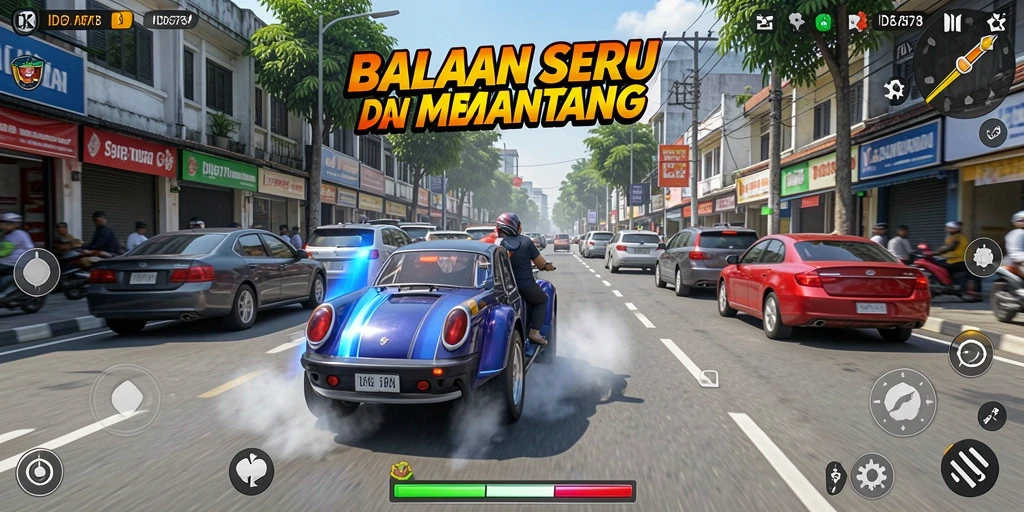 Screenshot gameplay dari ID678 menampilkan aksi balapan yang seru dan mendebarkan.