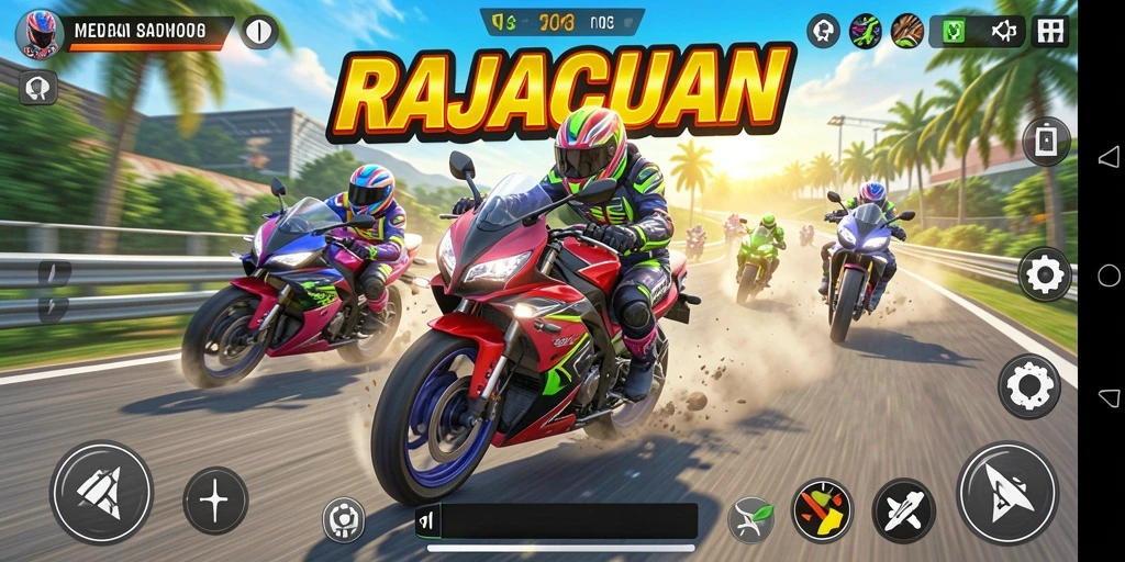 Gameplay seru balapan motor di RAJACUAN dengan tampilan visual menawan.