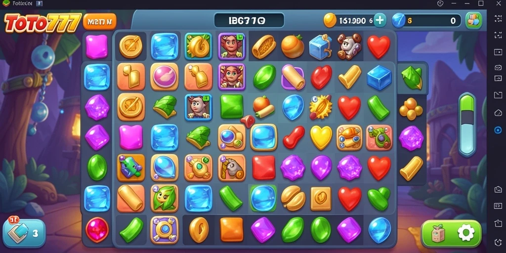 Screenshot TOTO777 menampilkan gameplay seru dan berwarna-warni dari permainan Match-3.
