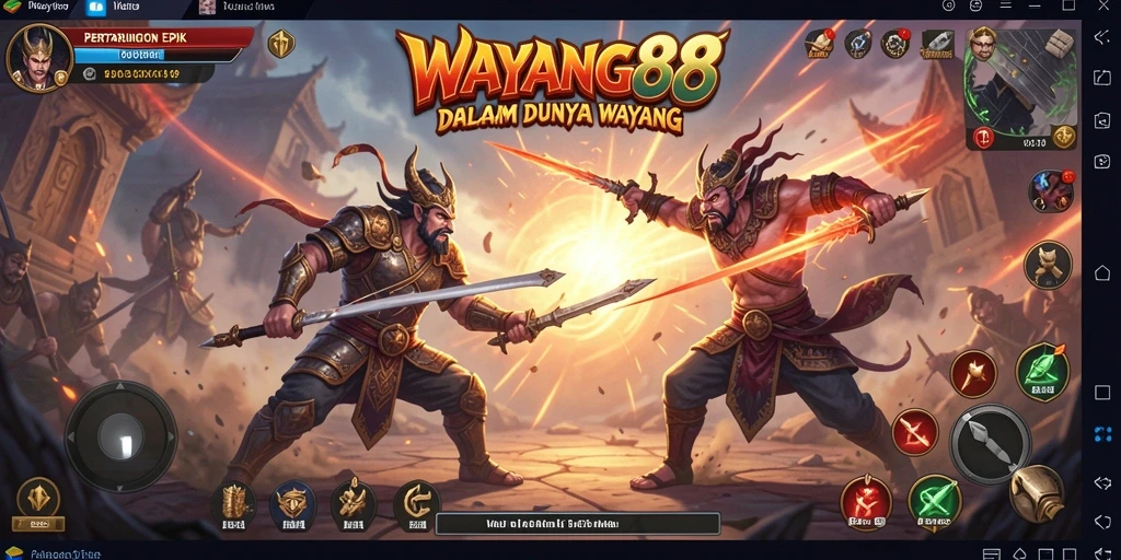 Tampilan ikonik karakter wayang dalam aksi pertempuran.